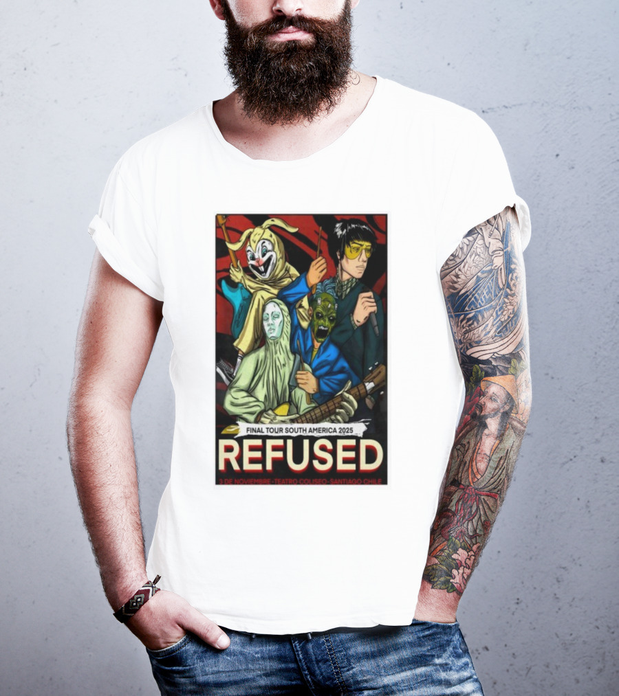 Refused Final Tour South America 2025 Teatro Coliseo Santiago Chile 3 De Noviembre Masked Band Illustration T-Shirt