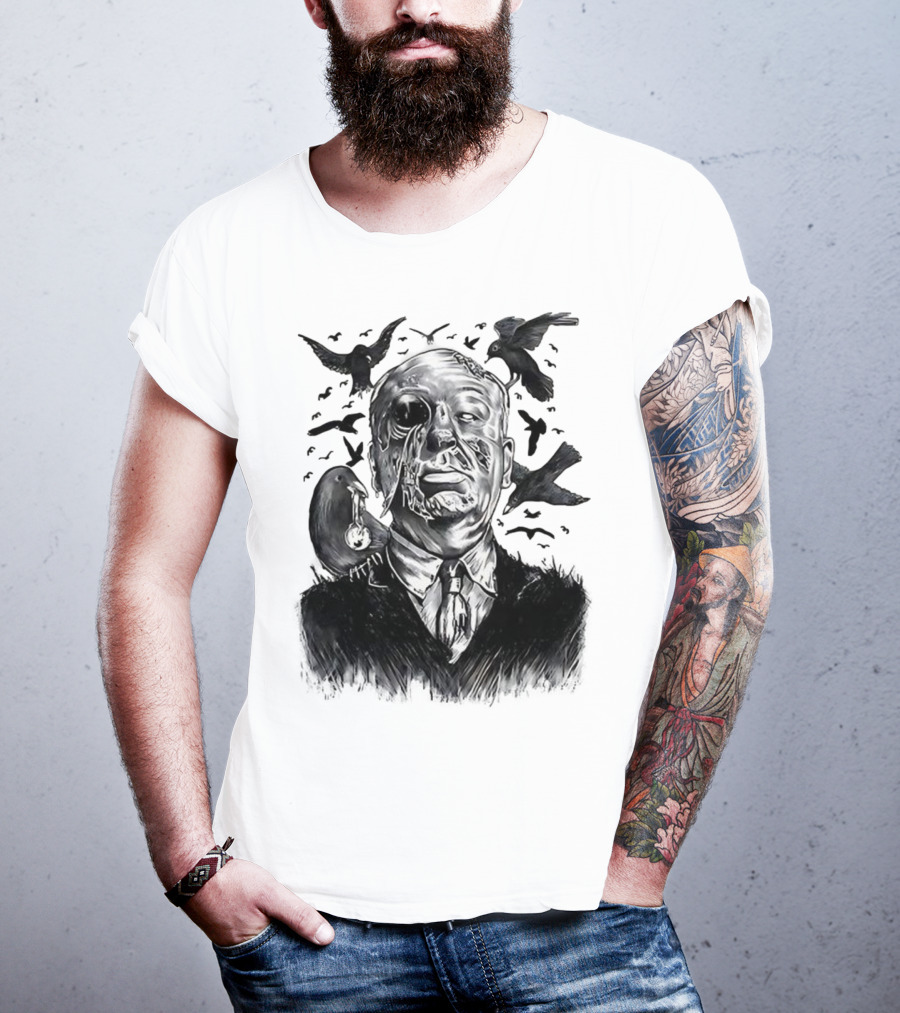 Alfred Hitchcock Birds Attack Horror Halloween Spooky Design T-Shirt