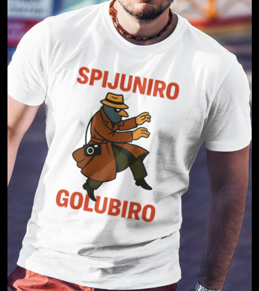 Spijuniro Golubiro Spy Pigeon In Trench Coat And Hat Retro Style T-Shirt