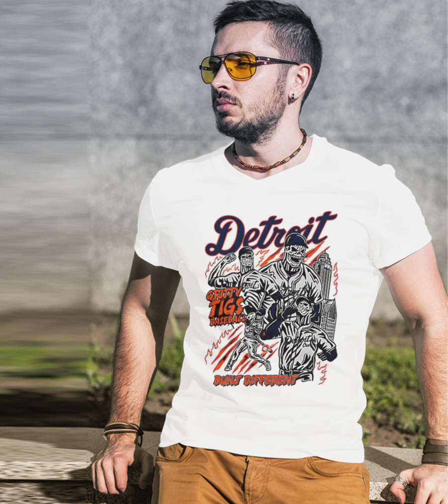 Detroit Gritty Tigs Baseball Built Different Skeleton T-Shirt