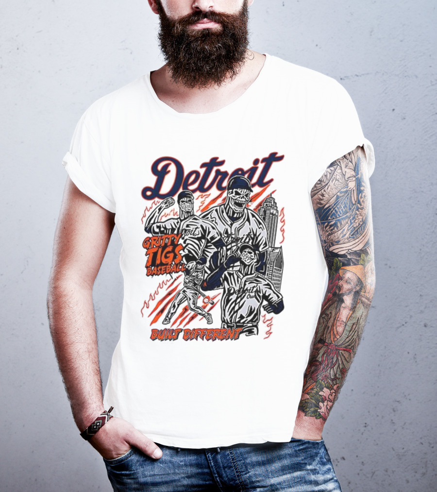 Detroit Gritty Tigs Baseball Built Different Skeleton T-Shirt