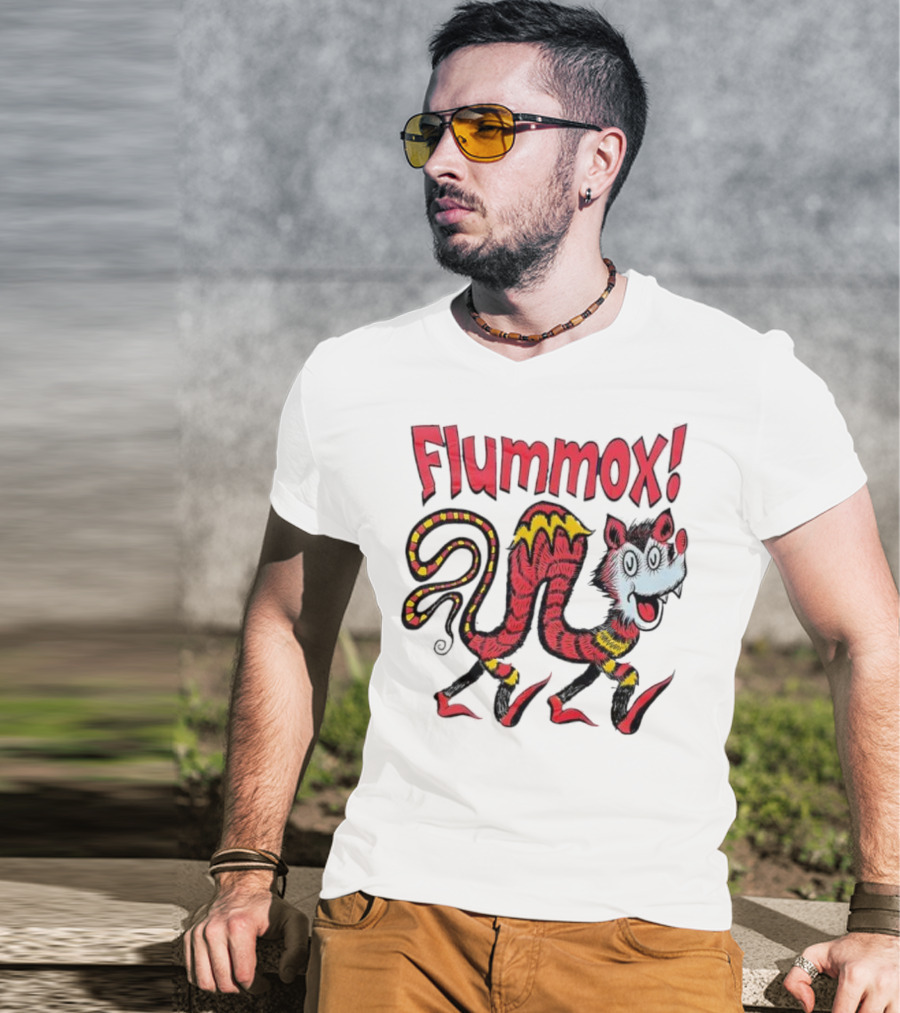 Flummox Seussian Opossum Pal Red Yellow Striped Creature T-Shirt