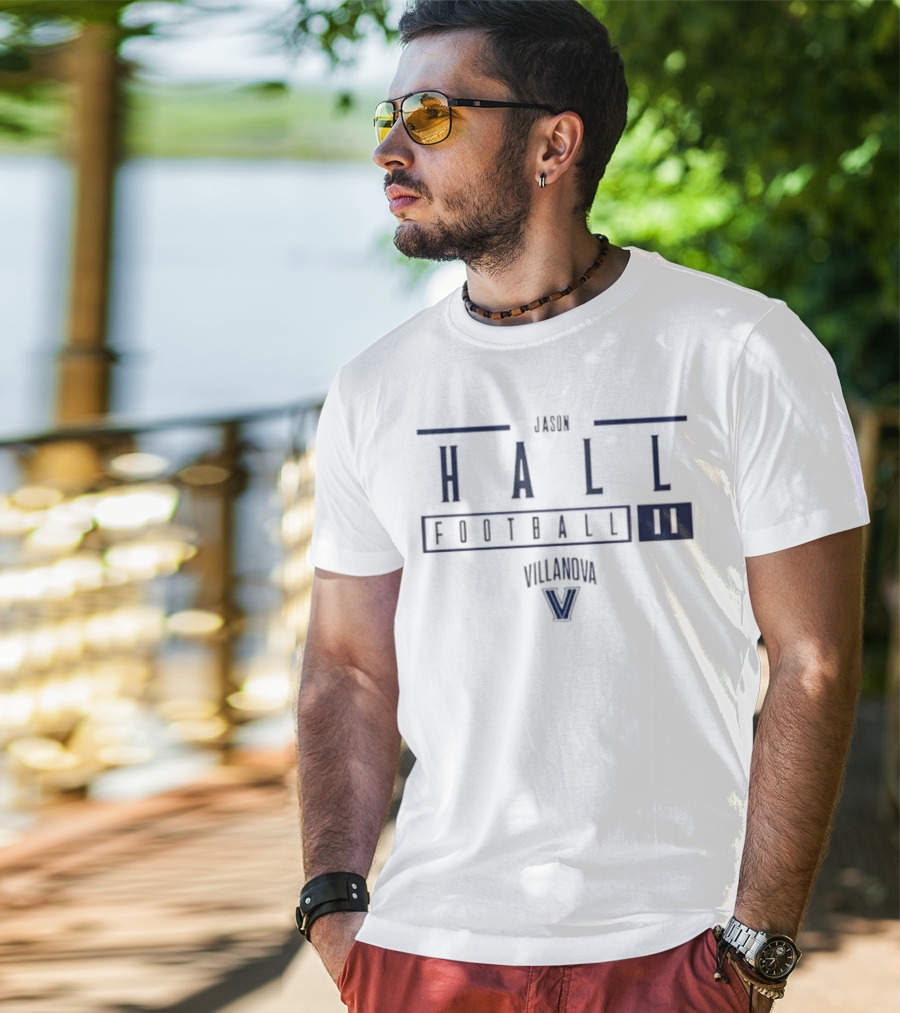 Jason Hall Number 11 Football Villanova University V Logo T-Shirt