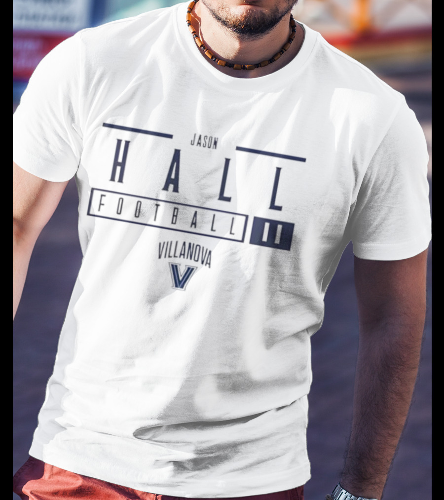 Jason Hall Number 11 Football Villanova University V Logo T-Shirt