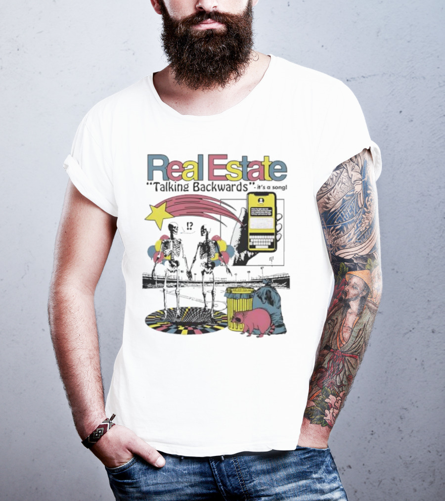 Real Estate Talking Backwards Song Star Phone Trash Can Raccoon T-Shirt
