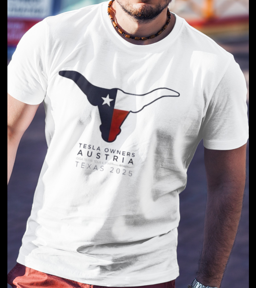 Tesla Owners Austria Texas 2025 Tour Longhorn Star Outline Logo T-Shirt