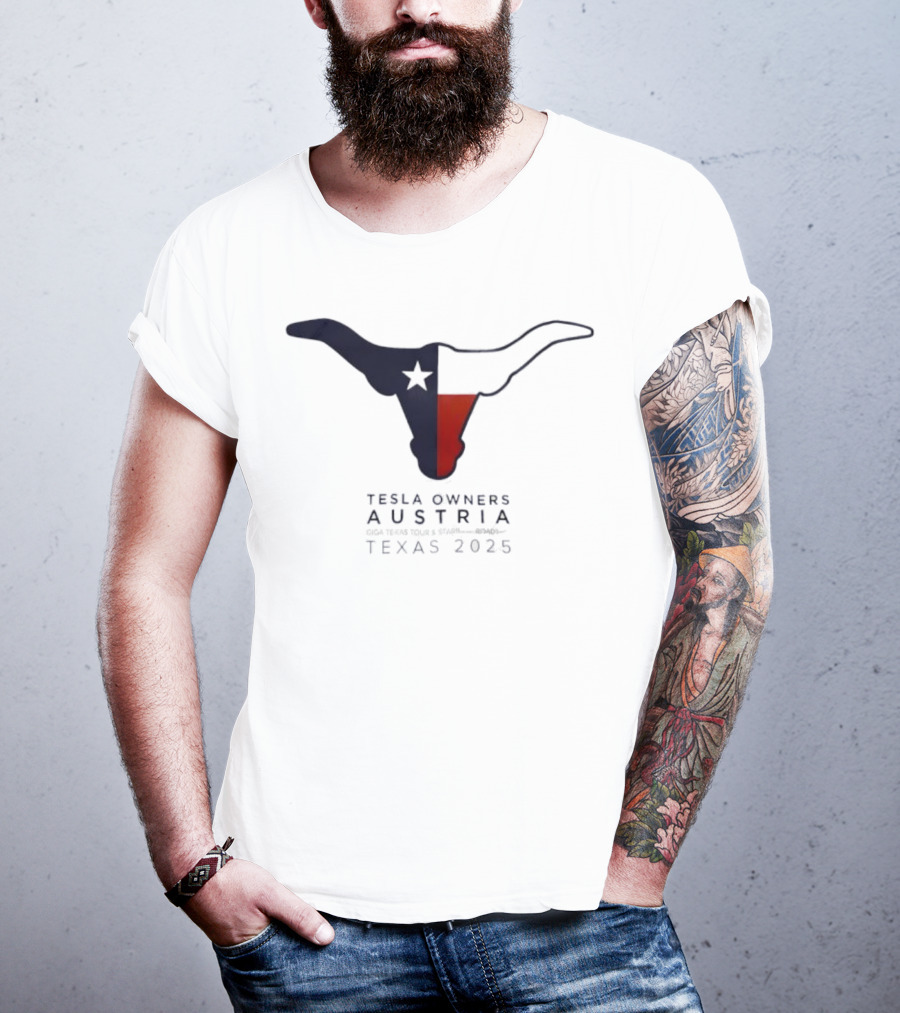 Tesla Owners Austria Texas 2025 Tour Longhorn Star Outline Logo T-Shirt
