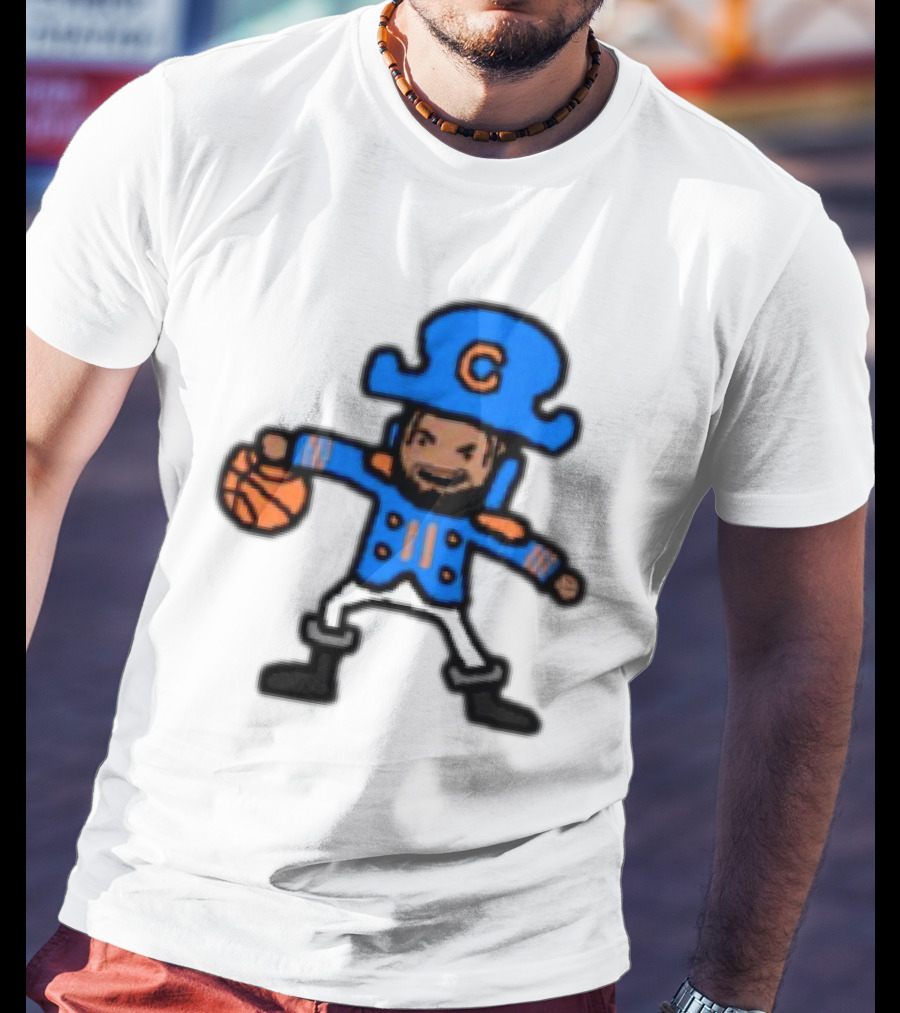 Captain Clutch Basketball Cartoon Character Blue Hat And Jacket T-Shirt