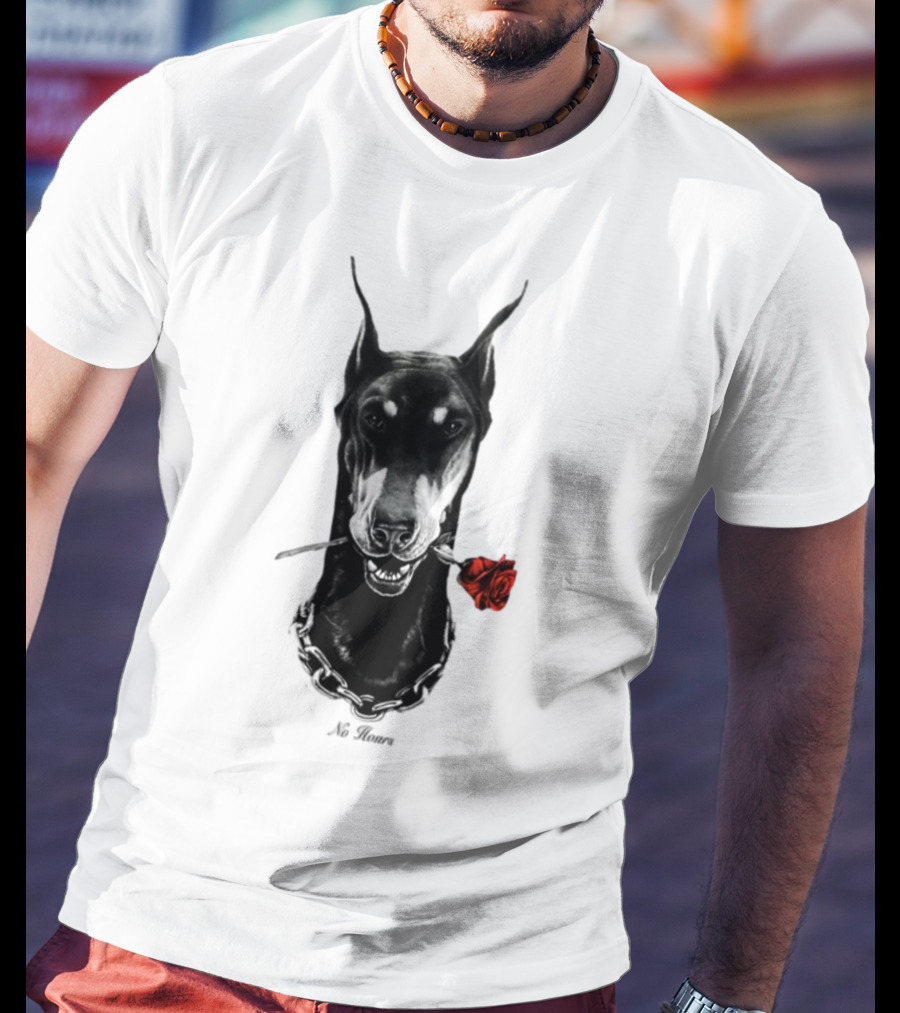 Doberman No Hours Red Rose Chain T-Shirt