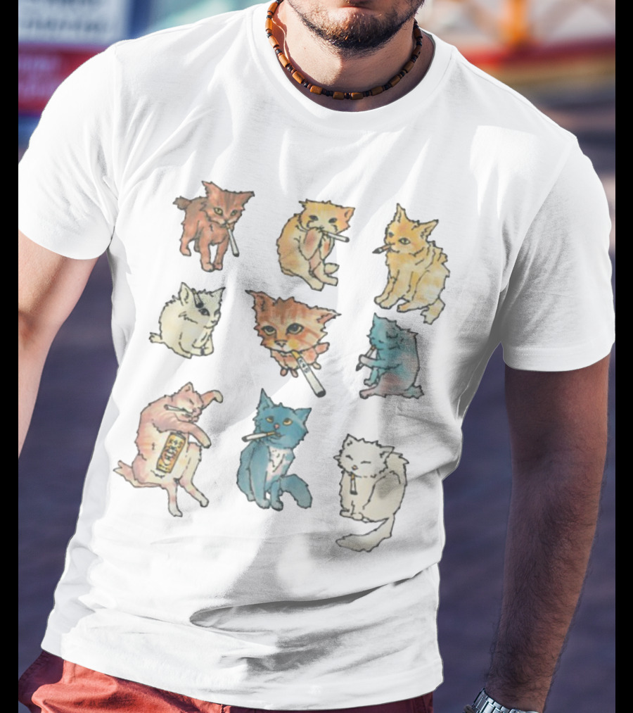 Kitty Ciggy Gang Quirky Cats Smoking Cigarettes Art Style T-Shirt