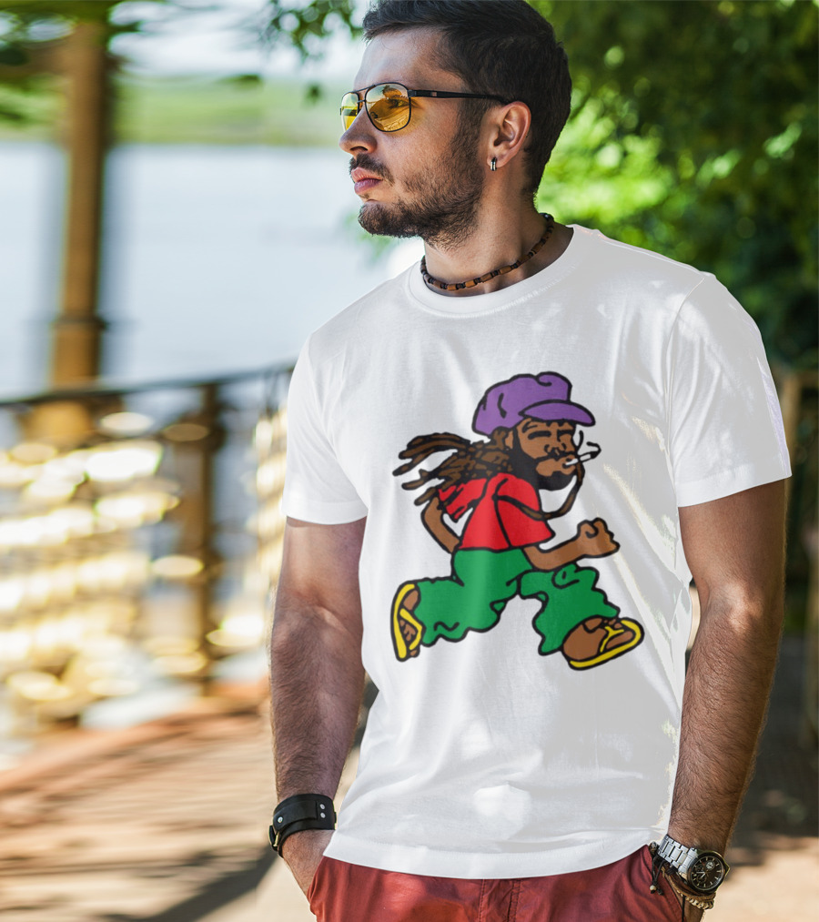 Amine Running Man Rastafarian Style Casual Character T-Shirt