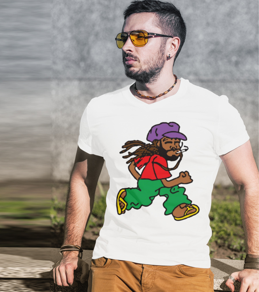 Amine Running Man Rastafarian Style Casual Character T-Shirt