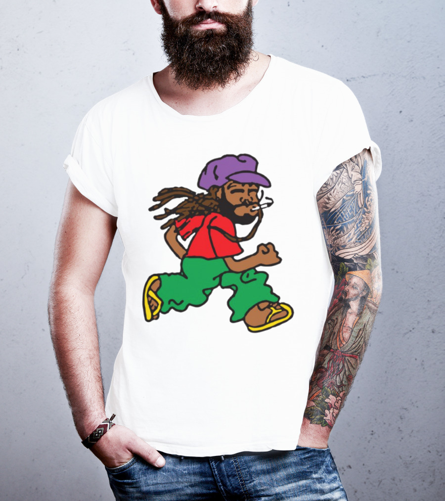Amine Running Man Rastafarian Style Casual Character T-Shirt