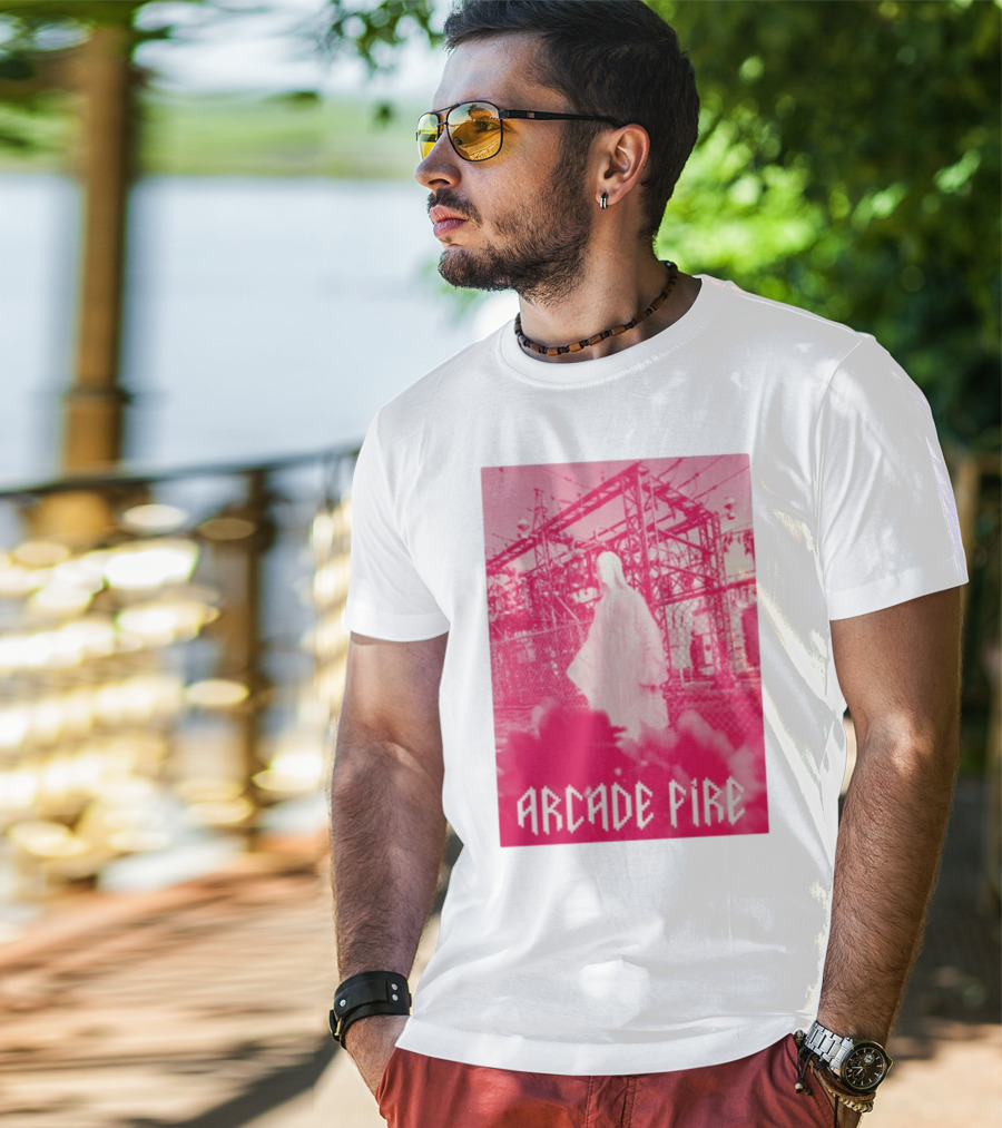 Arcade Fire Virgin Mary Statue Pink Power Station T-Shirt