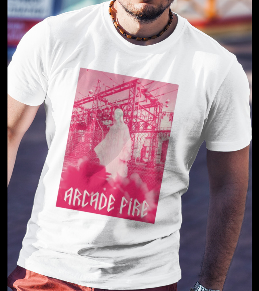 Arcade Fire Virgin Mary Statue Pink Power Station T-Shirt