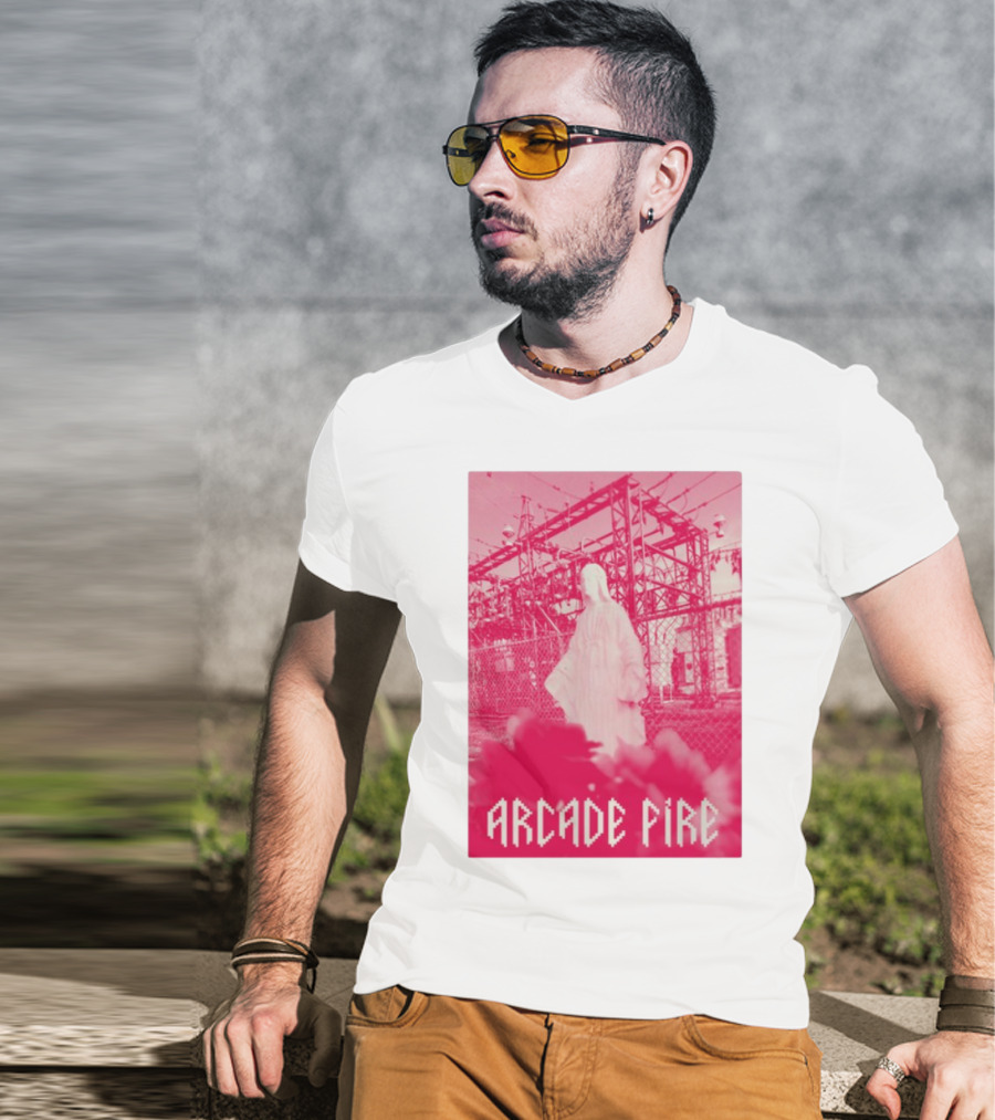 Arcade Fire Virgin Mary Statue Pink Power Station T-Shirt