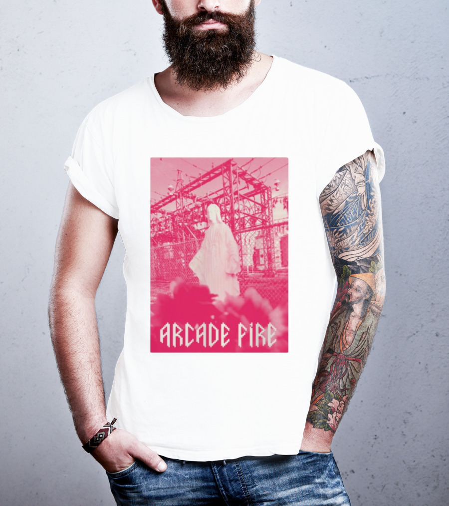 Arcade Fire Virgin Mary Statue Pink Power Station T-Shirt