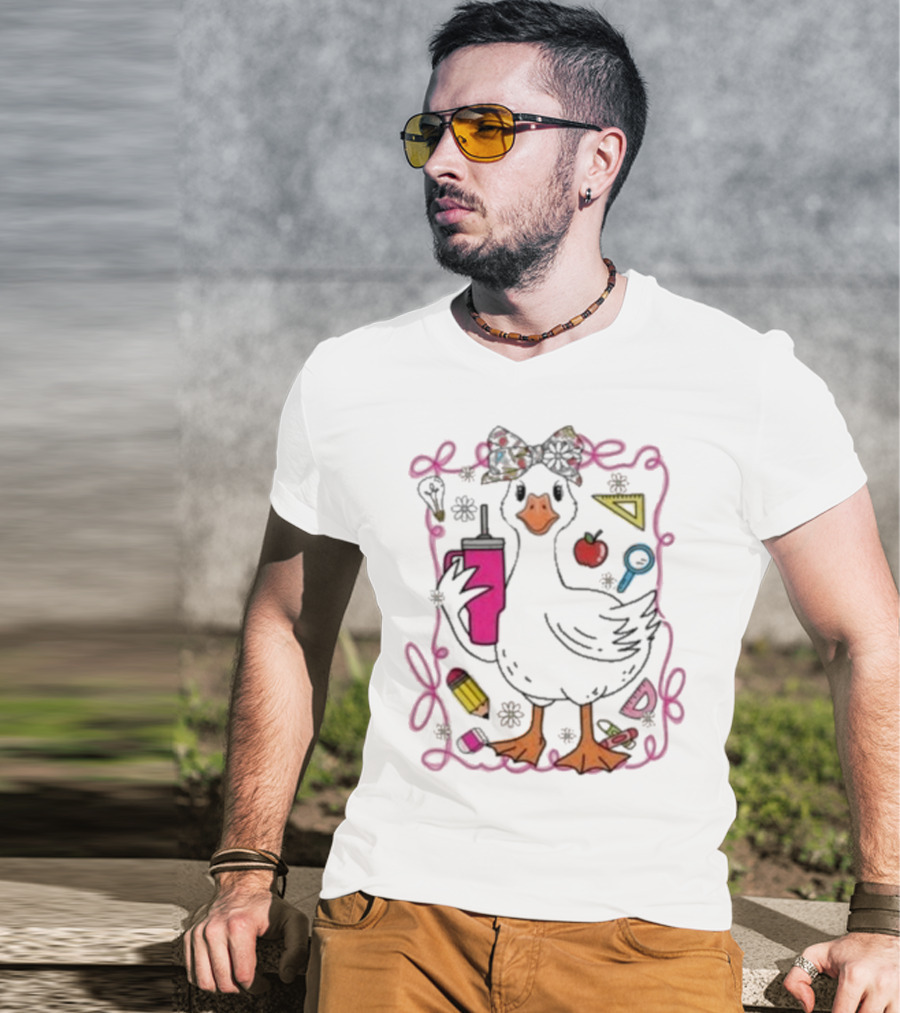 Brooke And Bear Back To School Goose Pencil Apple Ruler T-Shirt
