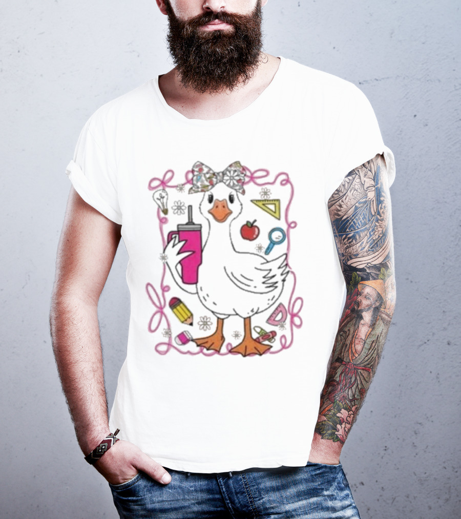 Brooke And Bear Back To School Goose Pencil Apple Ruler T-Shirt