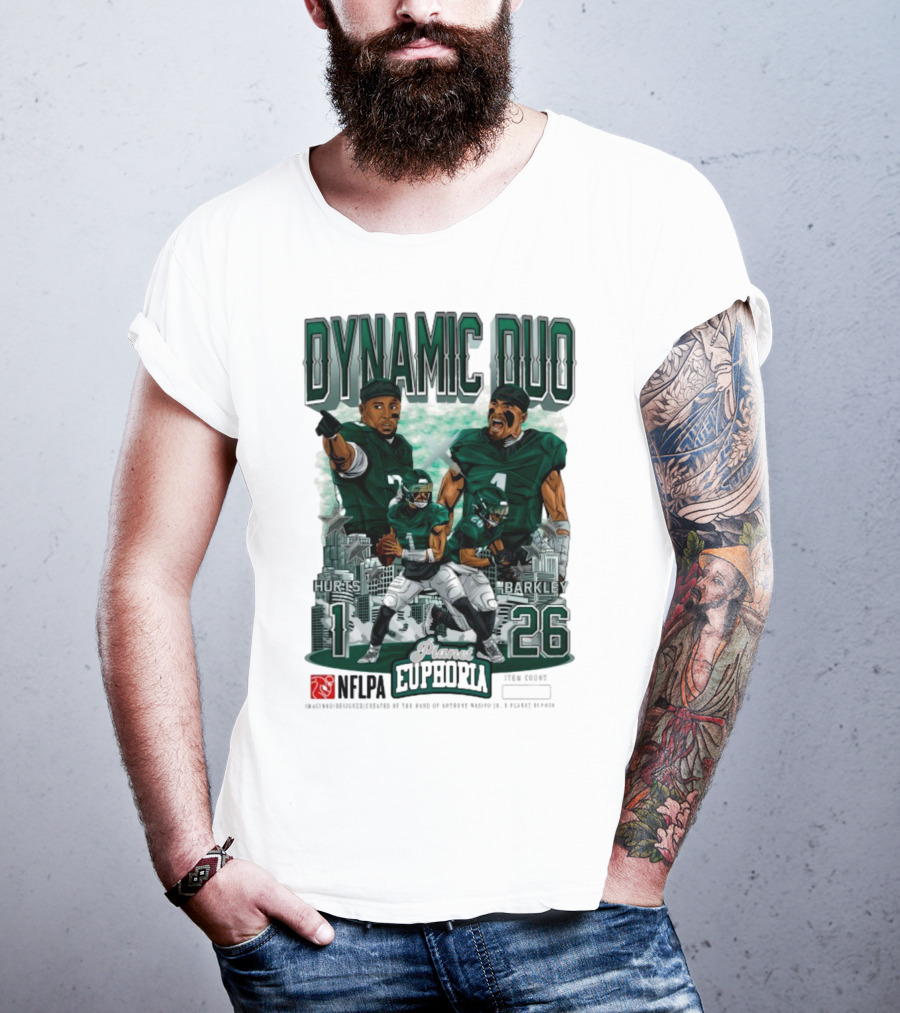 Jalen Hurts Saquon Barkley Dynamic Duo Philadelphia Eagles Planet Euphoria Neora 1 26 T-Shirt