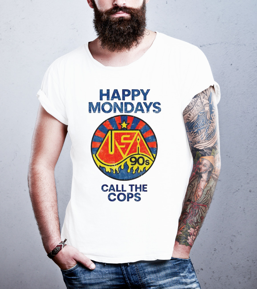 Happy Mondays USA 90s Call The Cops Starburst Retro T-Shirt