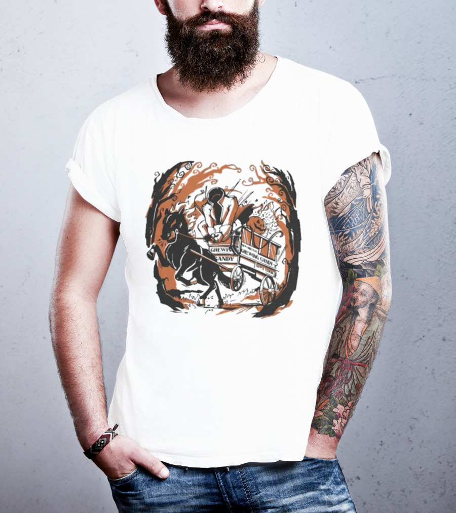 Headless Horseman Pumpkin Carriage Halloween Scene T-Shirt