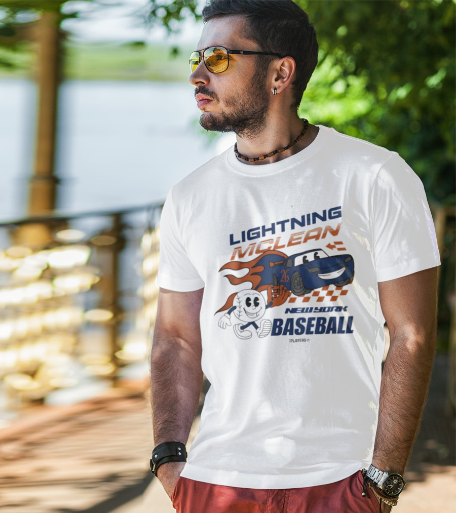 Lightning McLean New York Baseball 26 Cartoon Flame Racing T-Shirt