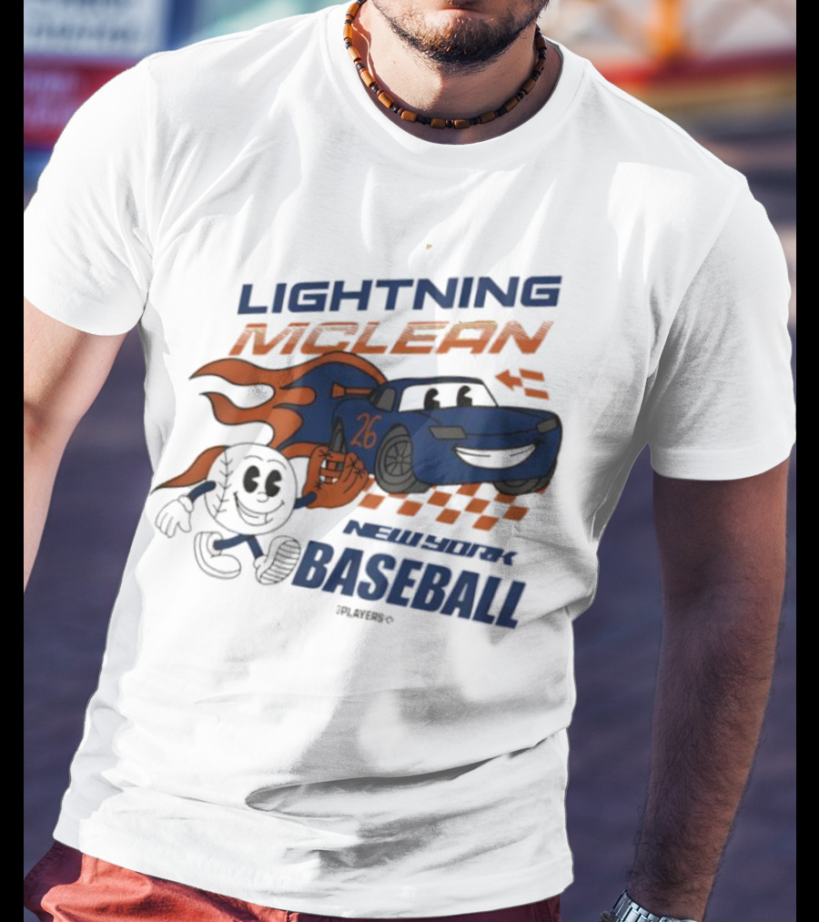Lightning McLean New York Baseball 26 Cartoon Flame Racing T-Shirt