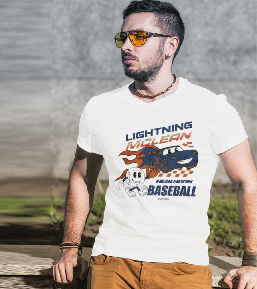 Lightning McLean New York Baseball 26 Cartoon Flame Racing T-Shirt