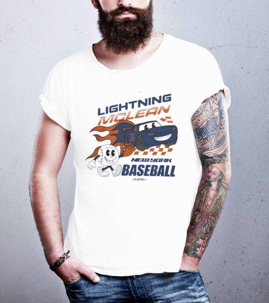 Lightning McLean New York Baseball 26 Cartoon Flame Racing T-Shirt