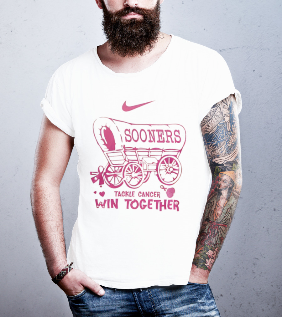 Nike Sooners Tackle Cancer Win Together Pink Wagon Breast Cancer Awareness T-Shirt