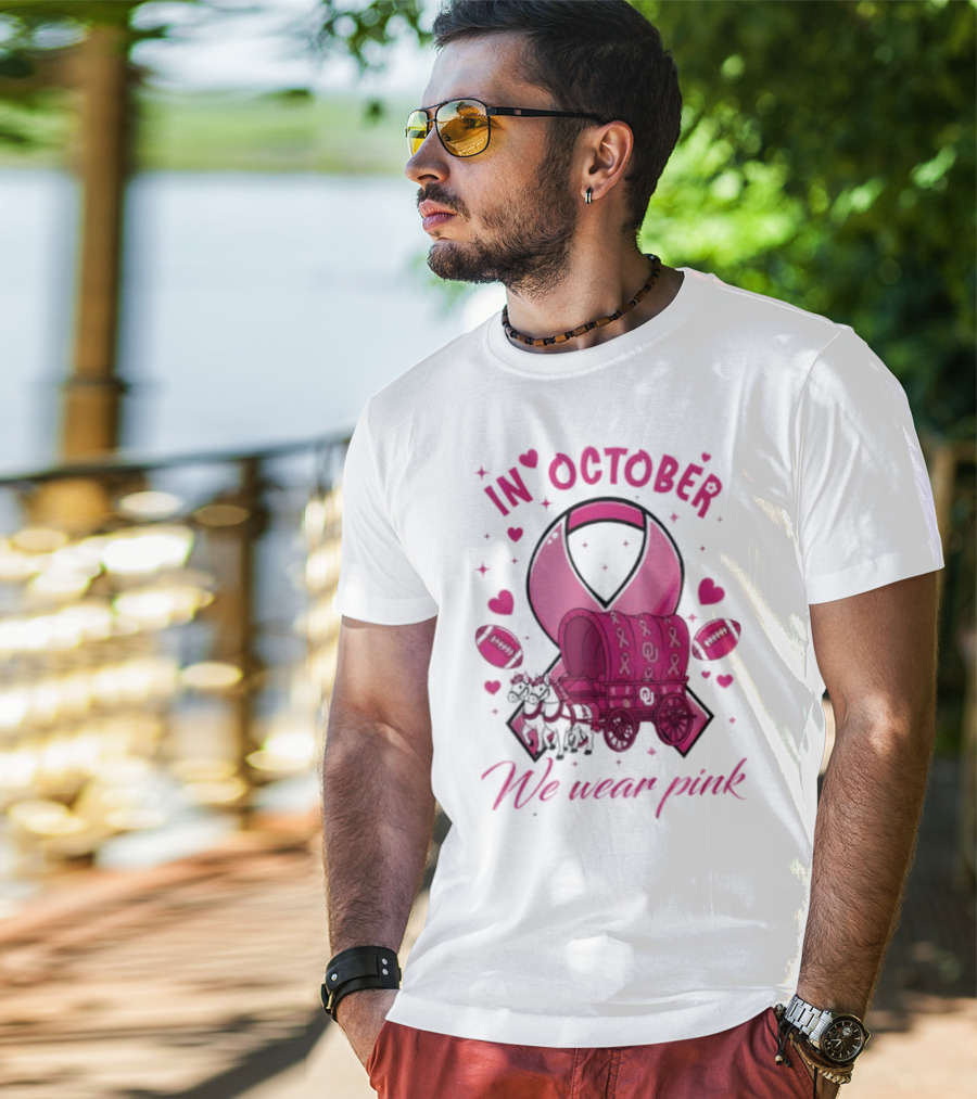 Oklahoma Sooners Pink Ribbon Wagon In October We Wear Pink T-Shirt