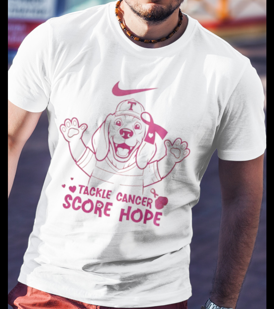 Nike Tackle Cancer Score Hope Pink Ribbon Dog Design Breast Cancer Awareness T-Shirt