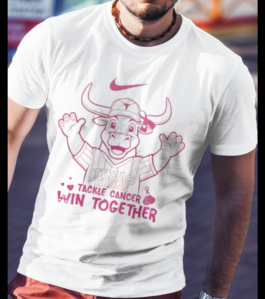 Texas Longhorns We Wear Pink October Tackle Cancer Win Together T-Shirt