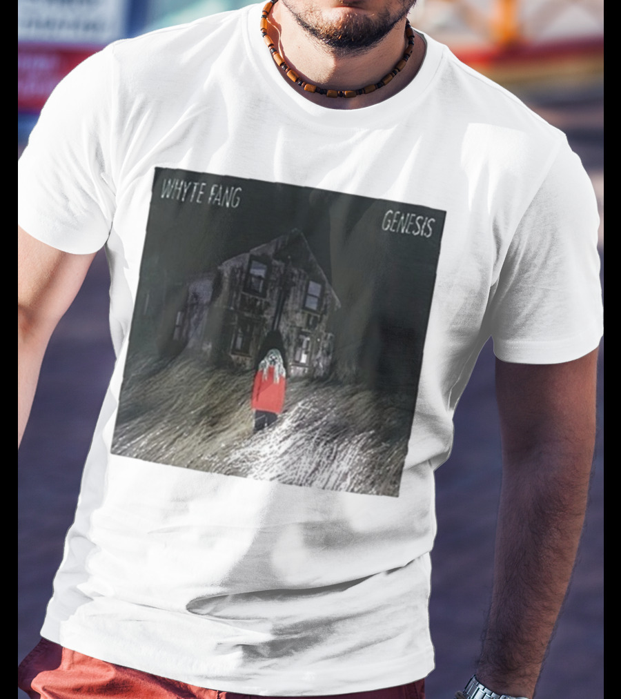 Whyte Fang Genesis Album Cover Creepy House And Figure In Red Jacket T-Shirt