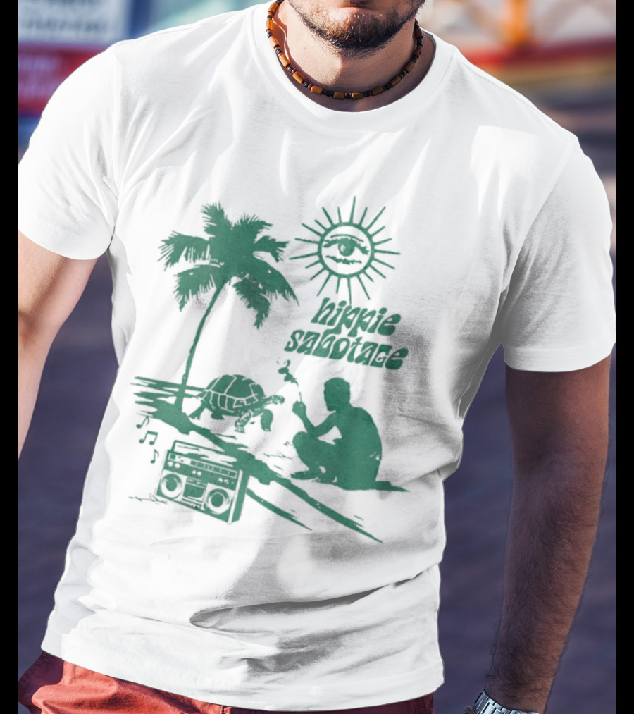 Hippie Sabotage 4-20 Island Sun Palm Turtle Boombox Peaceful Vibes T-Shirt