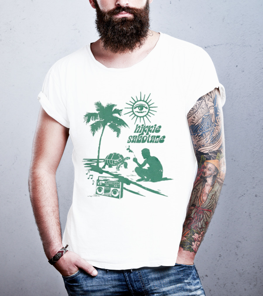 Hippie Sabotage 4-20 Island Sun Palm Turtle Boombox Peaceful Vibes T-Shirt