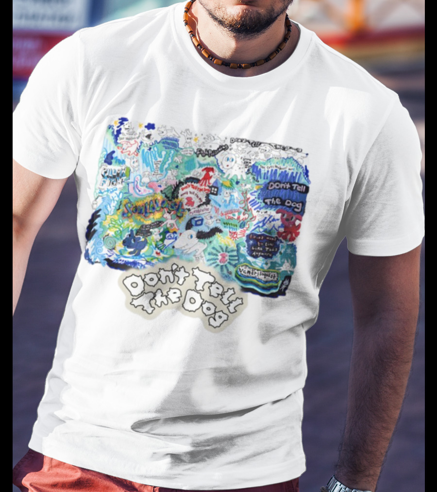 James Marriott Don't Tell The Dog Colorful Scrap Book Collage Vibrant Doodles T-Shirt