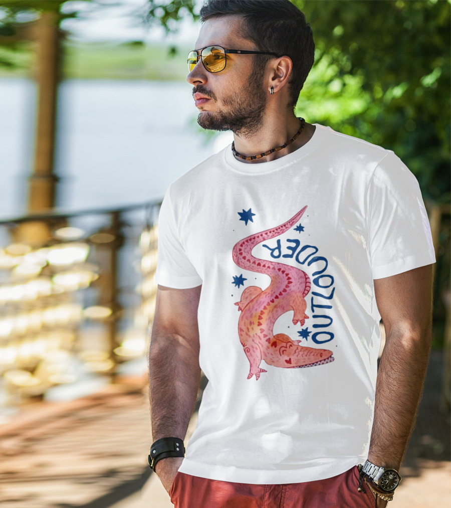 Outlouder Croc Pink Crocodile And Blue Stars T-Shirt