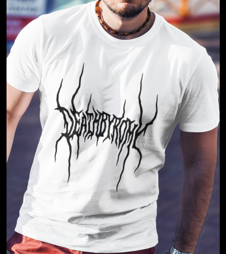 Deathbyromy Distorted Text Emblem Design T-Shirt