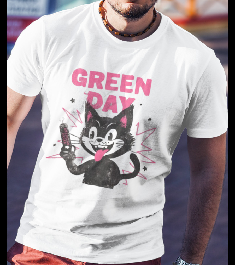Green Day Dynamite Cartoon Cat Explosion T-Shirt