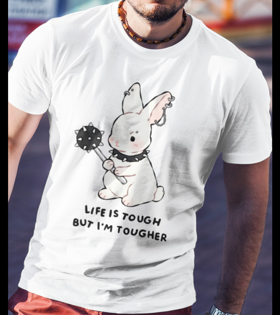 Life Is Tough But I'm Tougher Bunny With Spiked Collar And Mace T-Shirt