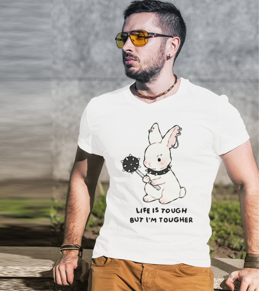 Life Is Tough But I'm Tougher Bunny With Spiked Collar And Mace T-Shirt