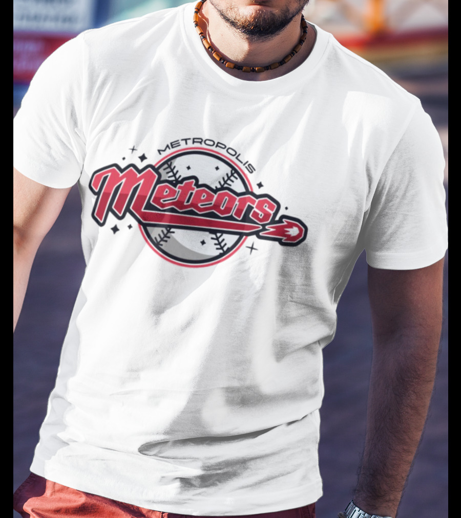 Metropolis Meteors Baseball Team Emblem Logo T-Shirt