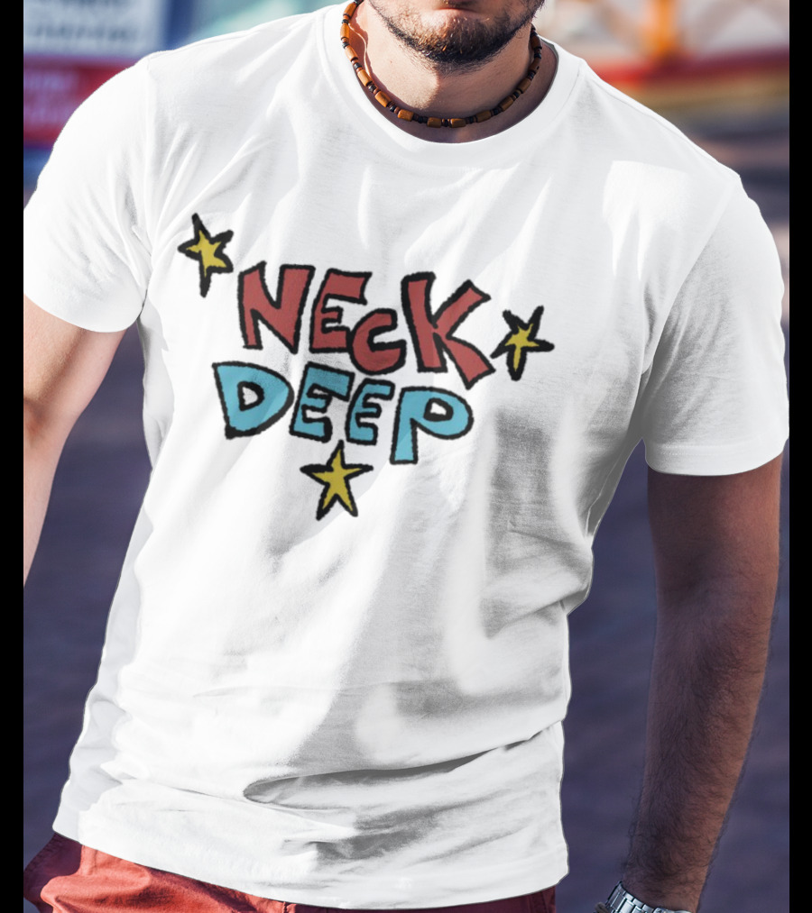 Neck Deep World Exclusive Stars Red Blue Text T-Shirt