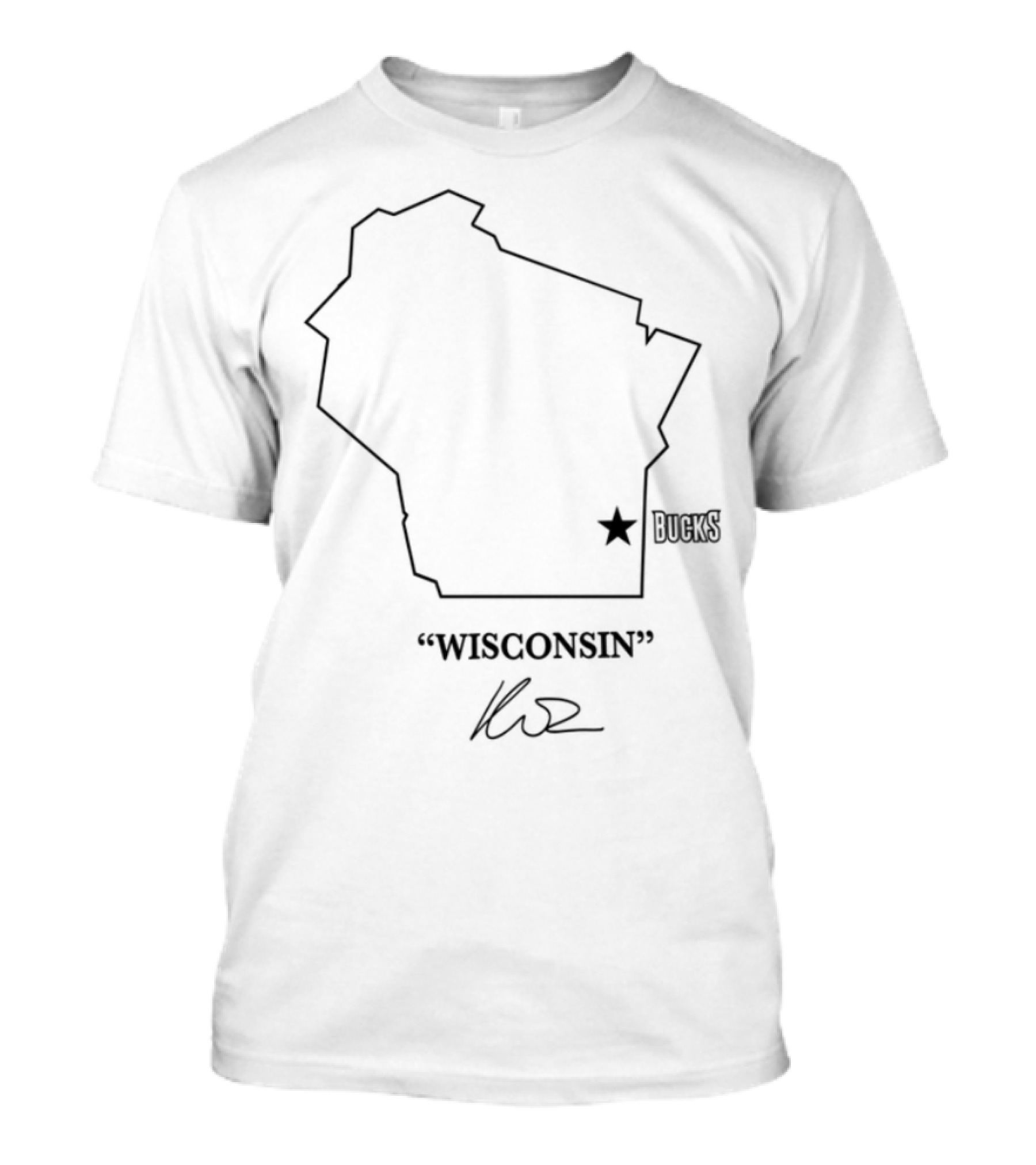 Wisconsin Bucks Map Outline Signature Edition With Giannis Autograph T-Shirt