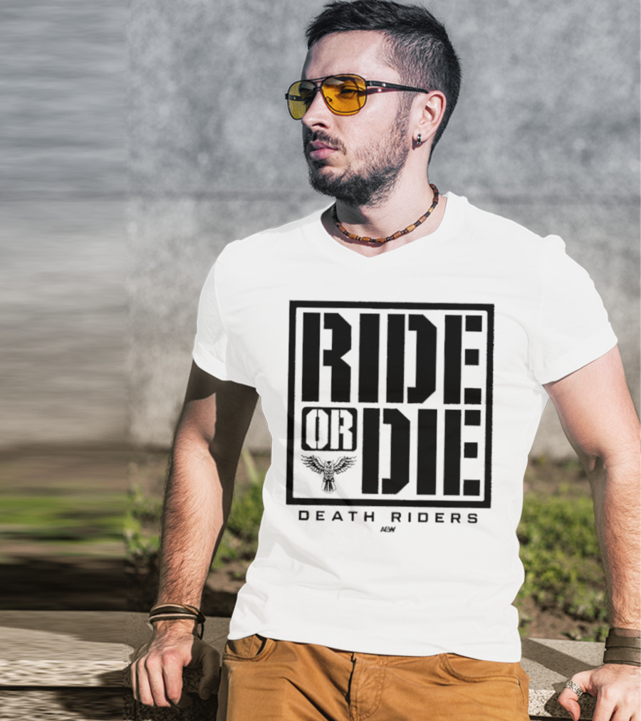 Death Riders Ride Or Die Skeleton Biker Gang AEW T-Shirt