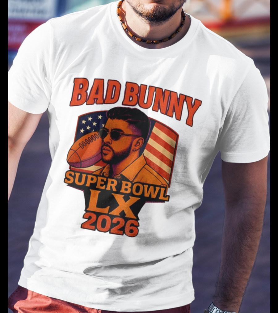 Bad Bunny Super Bowl LX 2026 American Flag Football Graphic T-Shirt