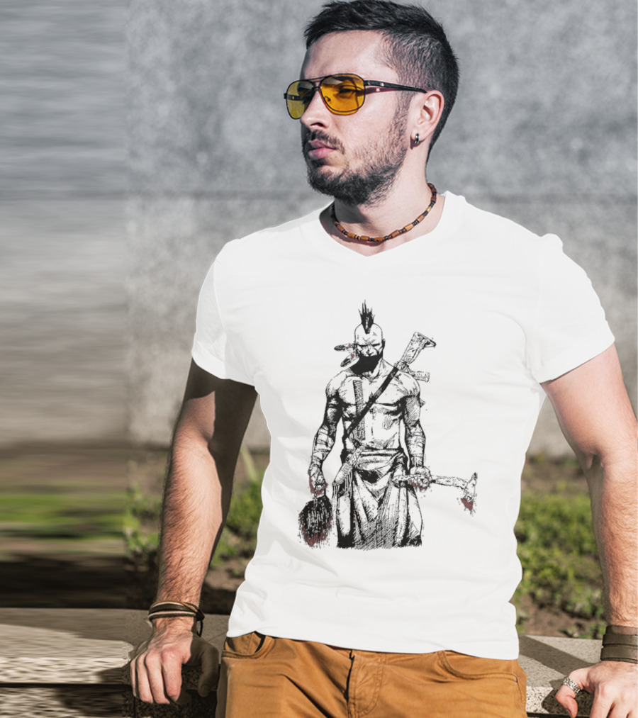 Half Face Blades Scalper Axe Warrior Style T-Shirt