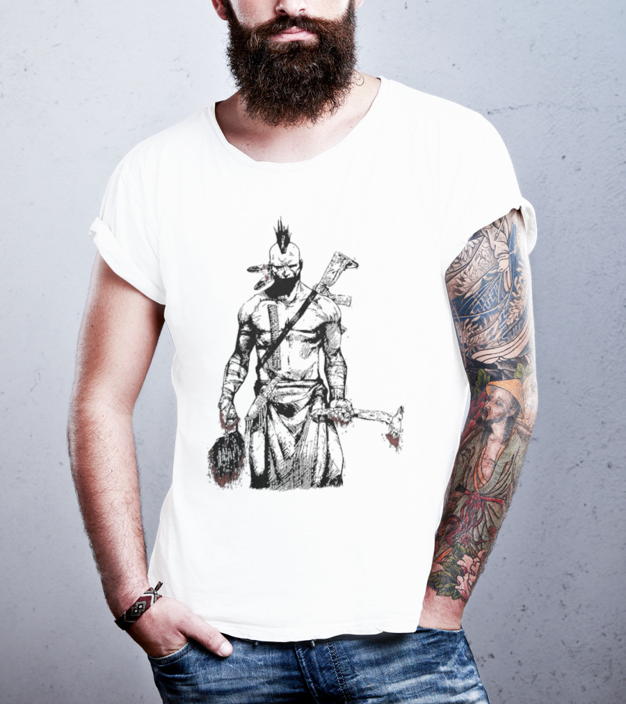 Half Face Blades Scalper Axe Warrior Style T-Shirt